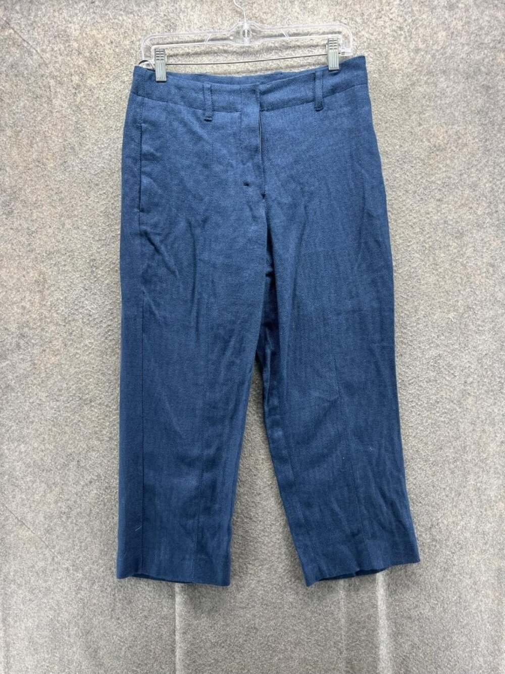 'S MaxMara Pants Womens 6 Blue Linen Twill Crop Straight Stretch Pockets